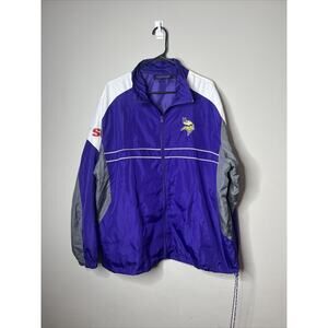 Minnesota Vikings Jacket Mens XL Purple White Windbreaker Polyester SI Logo NFL
